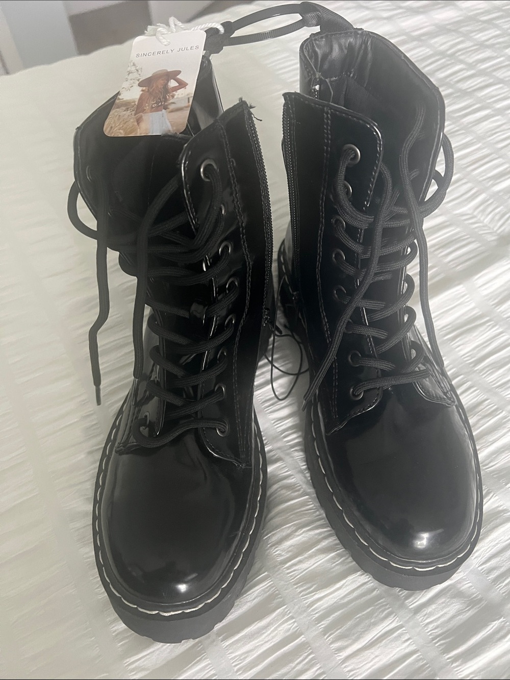 Sincerly Jules Black Patent Lace-Up Combat Boots Harley-2/P3HA201P